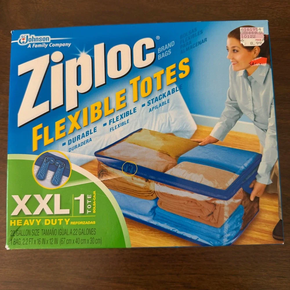 Ziploc Flexible Totes XL Blue Semi-Transparent Storage Bag Zipper Closure Handle